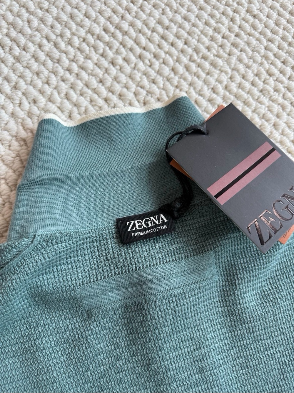 NWOT Zegna Men’s Premium Cotton Short-Sleeve Polo Shirt in Blue, Size S/M/L/XL - Picture 13 of 16